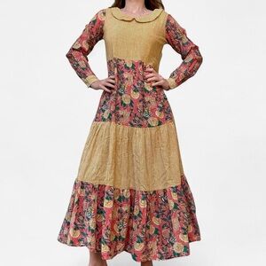 Bohemian wonders cotton printed maxi dress with Peter pan collar